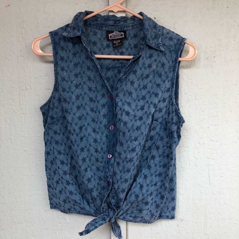 Blue tie up tank top